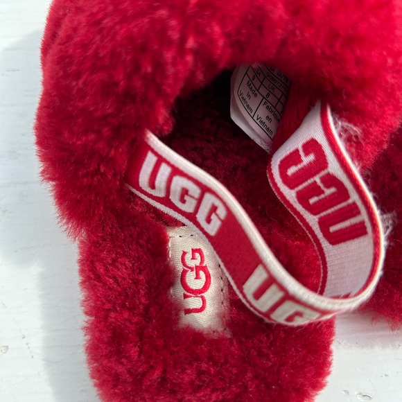 UGG Toddler Fluff Yeah Furry Fuzzy Sandals Ribbon Red $55 Size 9 - Picture 6 of 7